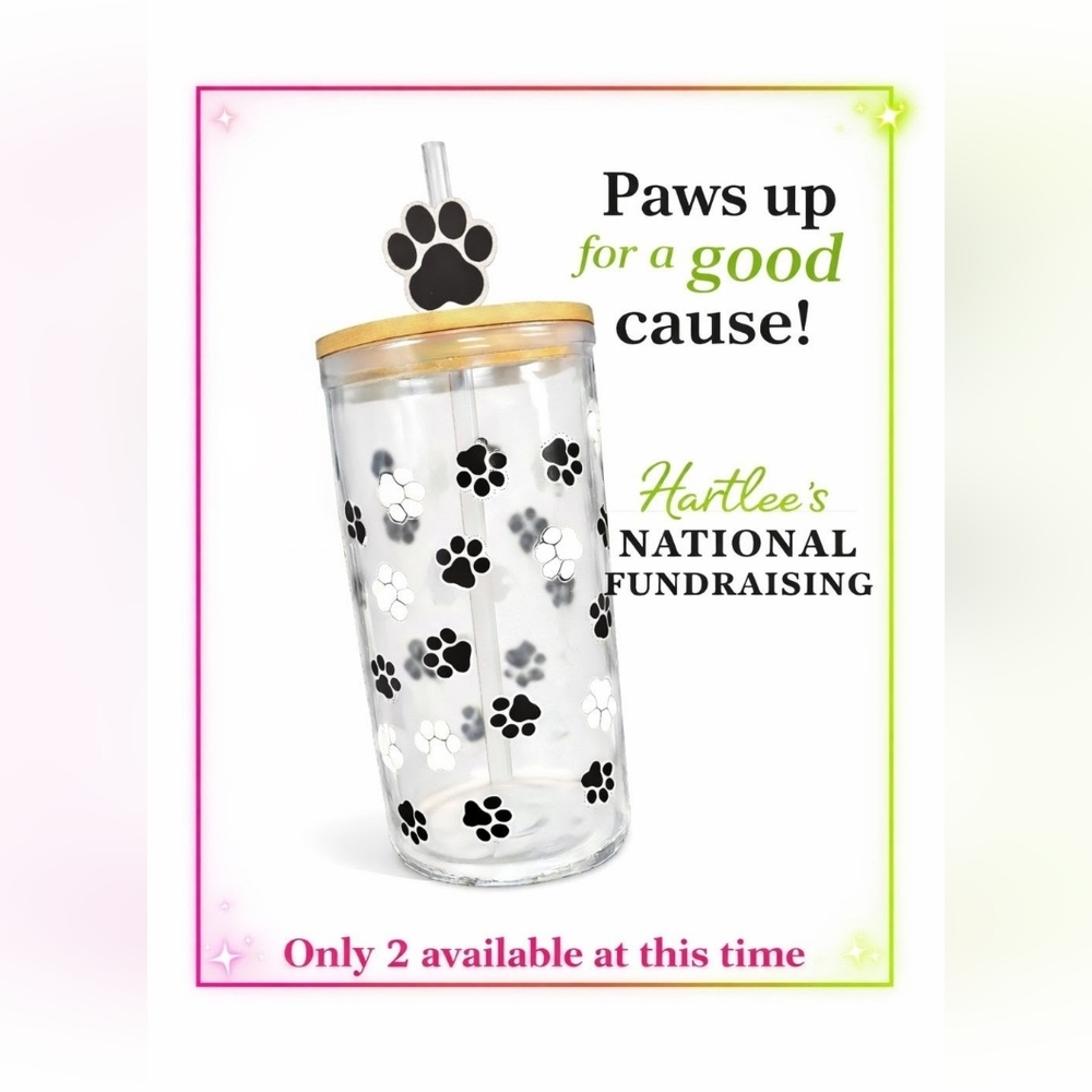 Paw Print Glass Tumbler with Straw